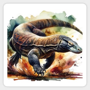 Island Predator: Majestic Komodo Dragon Watercolor Sticker